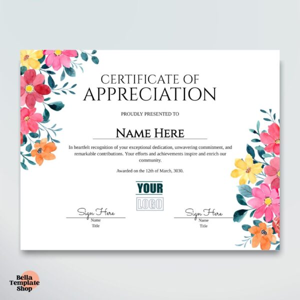 Floral Certificate of Appreciation Template