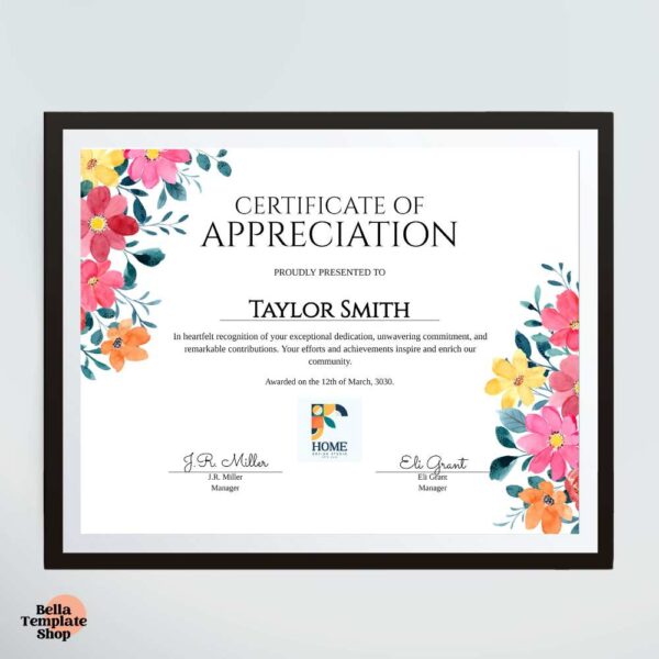 Floral Certificate of Appreciation Template