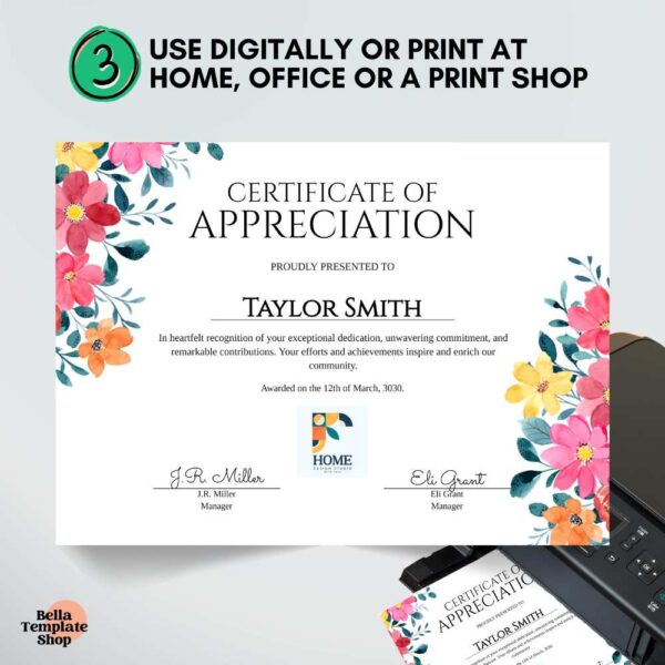 Floral Certificate of Appreciation Template