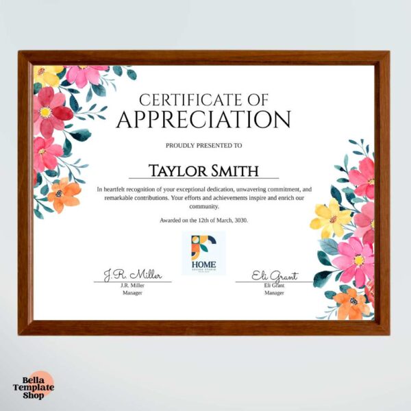 Floral Certificate of Appreciation Template