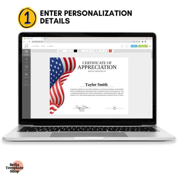 Certificate of Appreciation template with the American flag