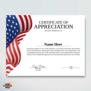Certificate of Appreciation template with the American flag