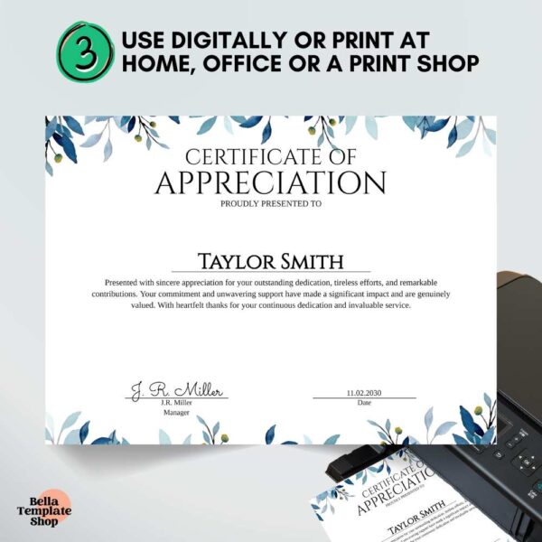 Leaf-Adorned Editable Certificate of Appreciation Template