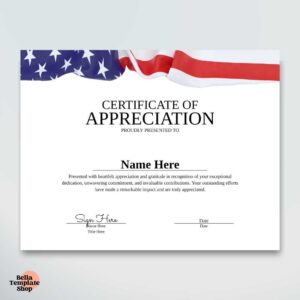 Certificate of Appreciation template with the American flag