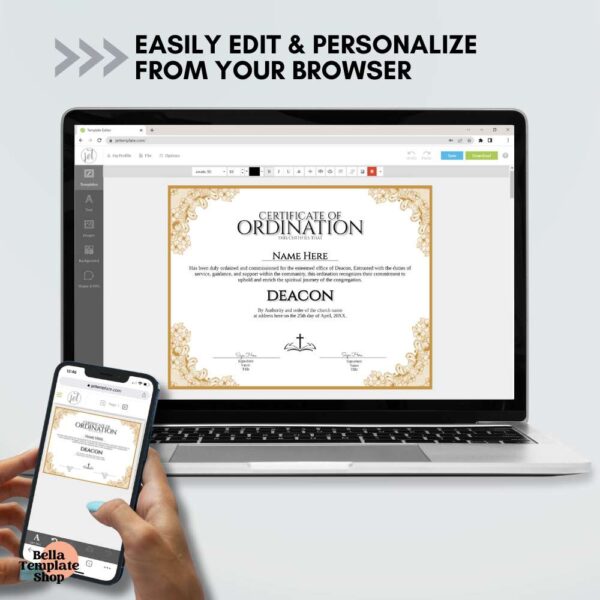 Certificate of Ordination Deacon how to edit