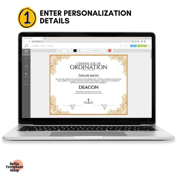 Certificate of Ordination Deacon how to edit