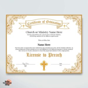 License to Preach Certificate