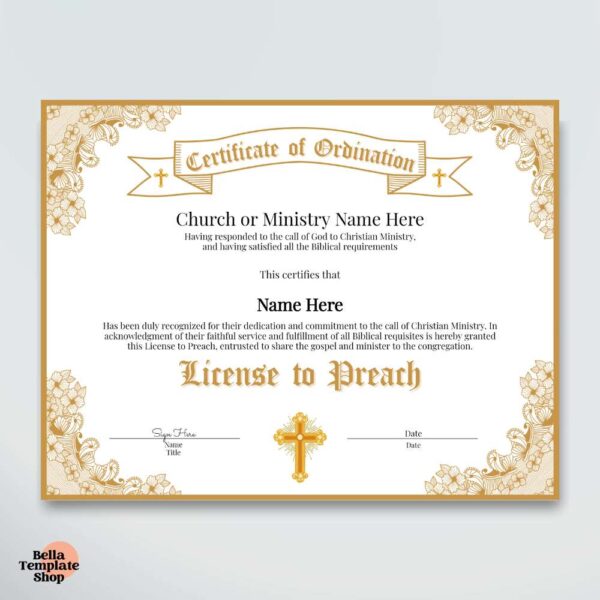 License to Preach Certificate
