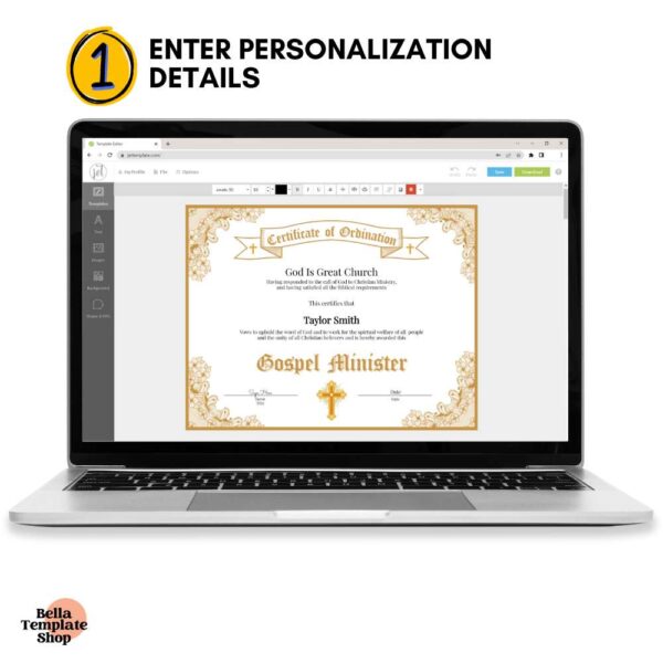 Certificate of Ordination Gospel Minister how to edit