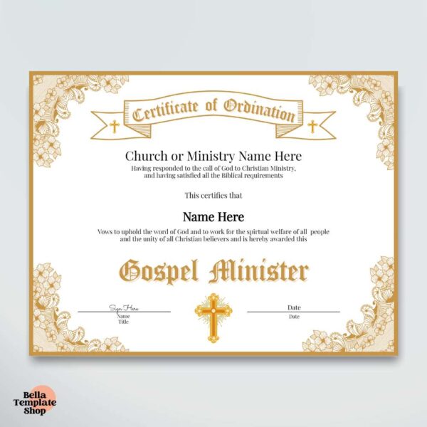 Gospel Minister Certificate - Bella Template Shop
