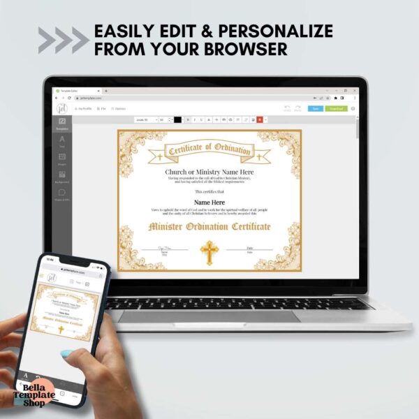 Minister Ordination Certificate how to personalize