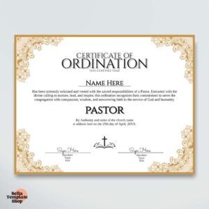 Certificate of Ordination Pastor