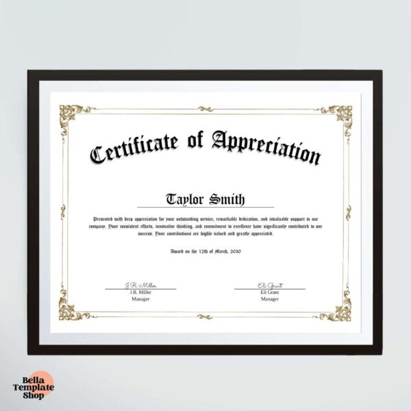 versatile Certificate of Appreciation in black frame