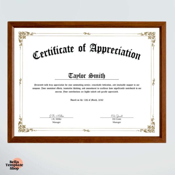 versatile Certificate of Appreciation in brown frame