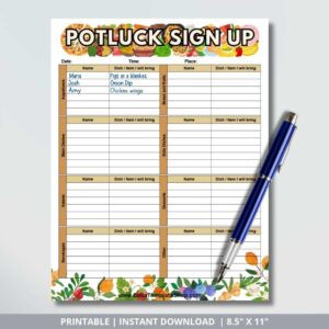 Potluck Sign Up Sheet