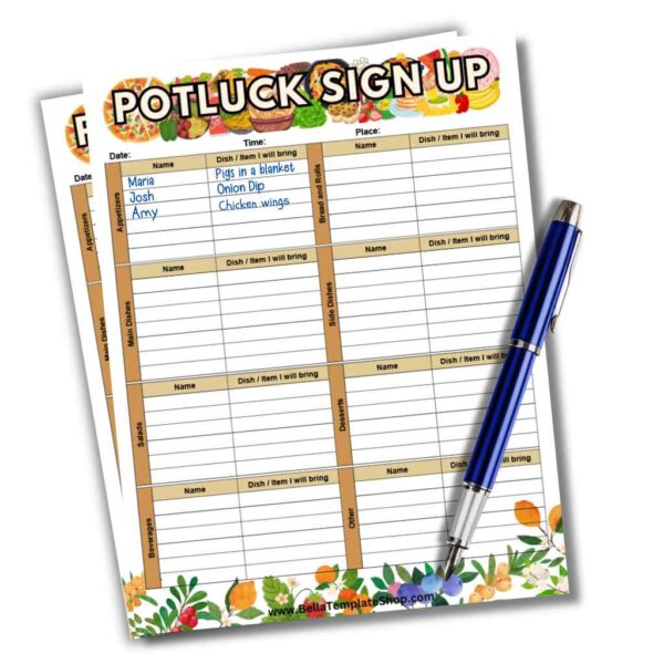 Free Potluck Signup Sheet