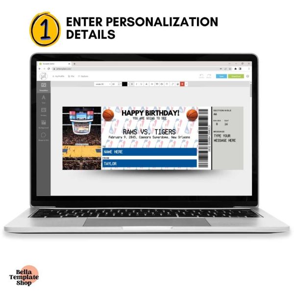 Happy Birthday Basketball Ticket enter ticket details