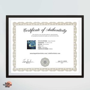 Certificate of Authenticity in a black frame