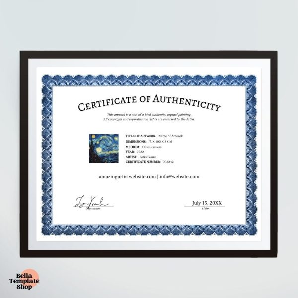 Certificate of Authenticity in a black frame