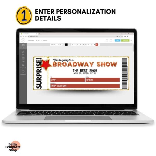 Editable Broadway Ticket enter ticket details