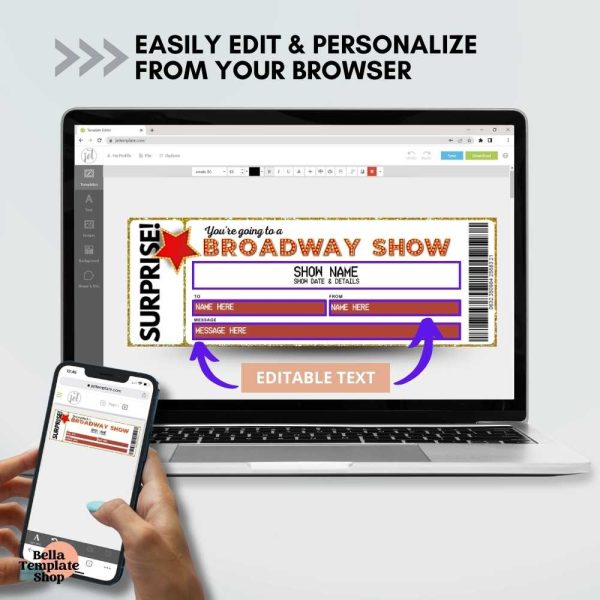 Editable Broadway Ticket how to personalize ticket