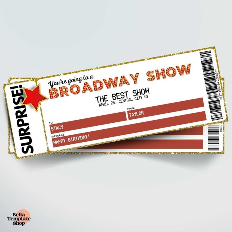 editable Broadway Show Ticket filled out