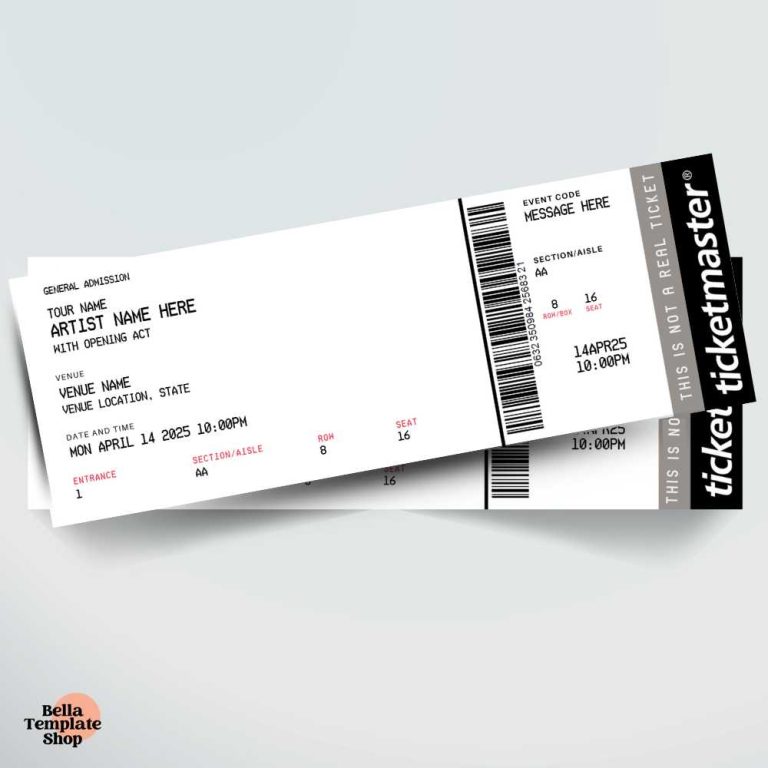Editable Concert Template ticket filled out