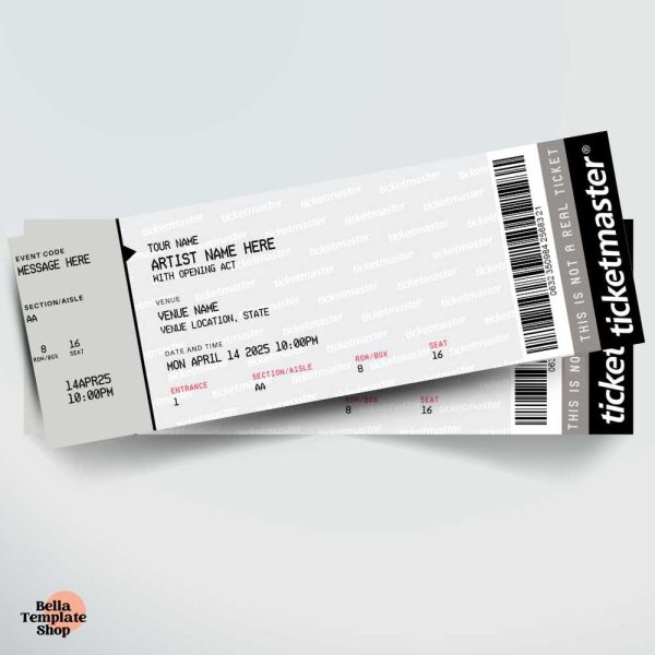 Editable Concert Template ticket filled out