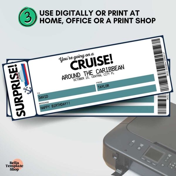 Editable Cruise Boarding Pass Ticket Print ticket to use