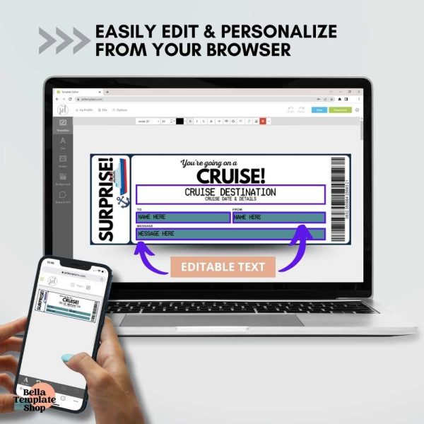 Editable Cruise Boarding Pass Ticket how to personalize ticket