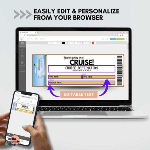 Editable Cruise Boarding Pass Ticket how to personalize ticket