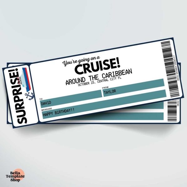 Editable Cruise Boarding Pass ticket filled out