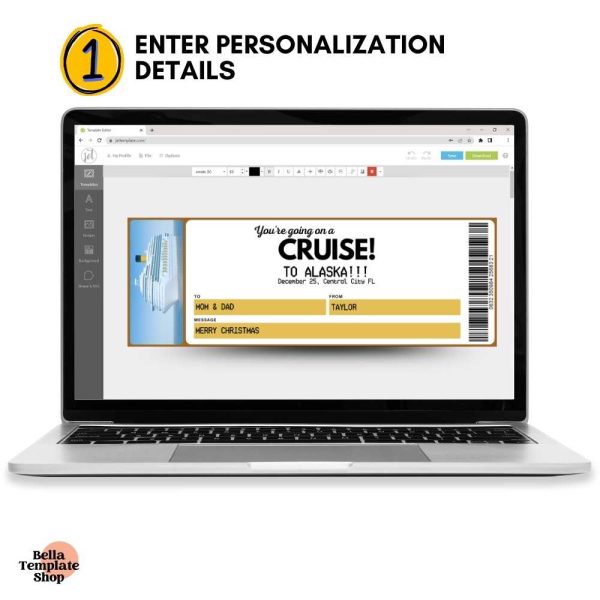 Editable Cruise Ticket enter ticket details