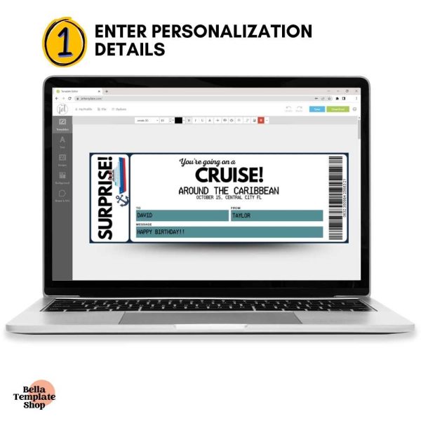 Editable Cruise Ticket enter ticket details