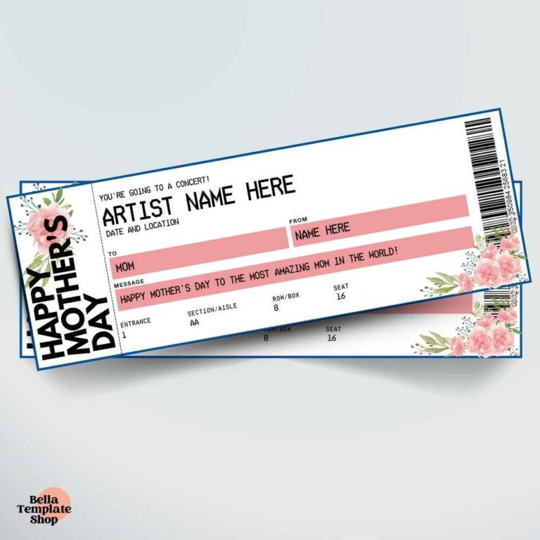 Editable Mother's Day Concert Ticket template