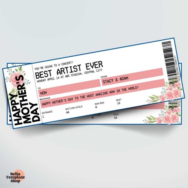 Editable Mother's Day Concert ticket filled out