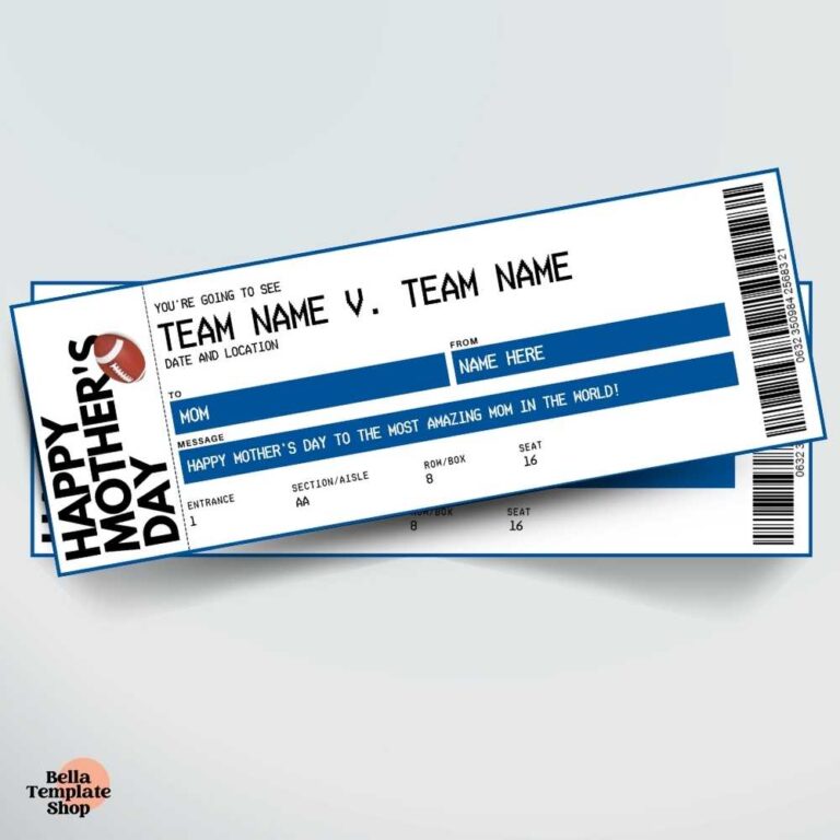 Editable Mothers Day football Ticket template 1
