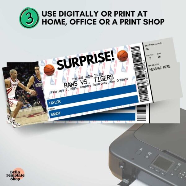 Editable basketball Ticket Print ticket to use