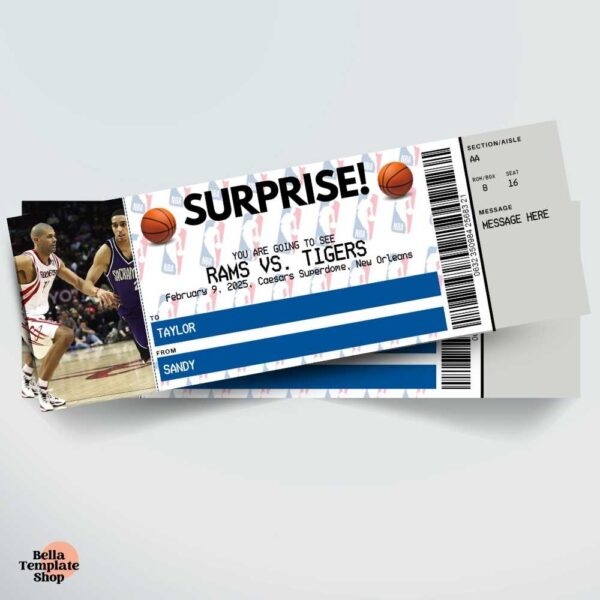 Editable basketball ticket filled out