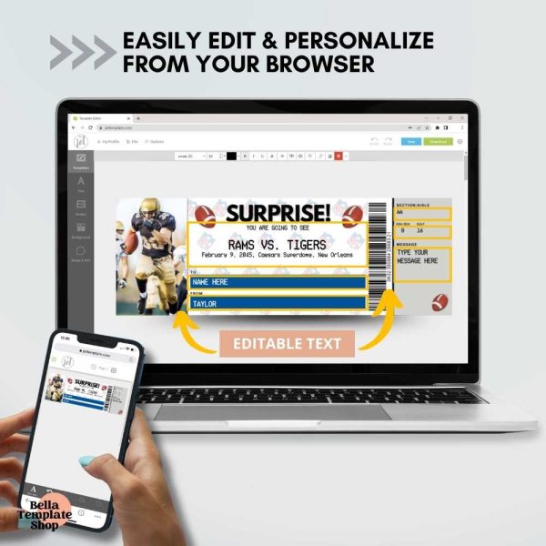Editable Football Ticket how to personalize ticket