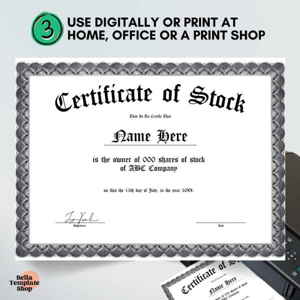 Stock Certificate printed