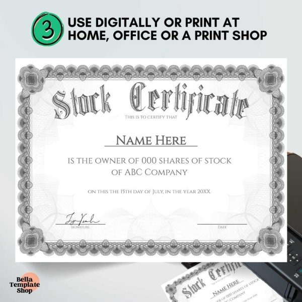 Stock Certificate printed